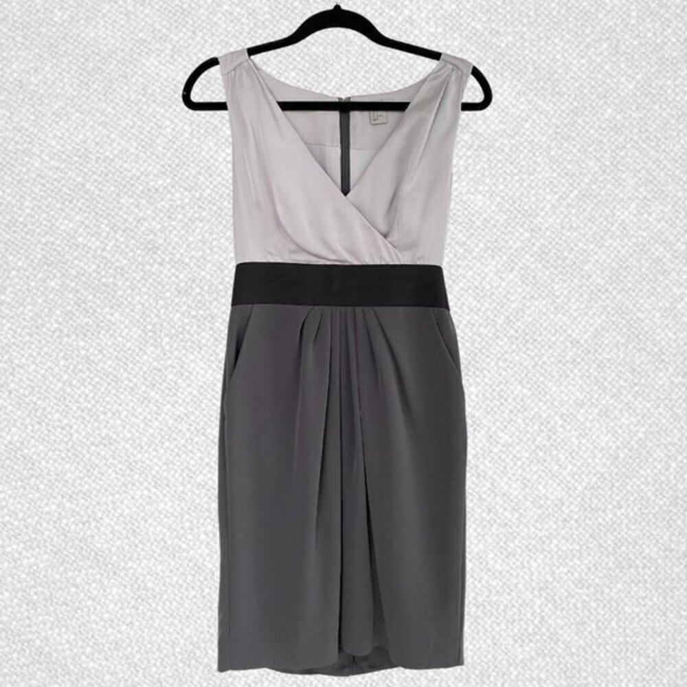 H&M Two-Tone Grey Midi Dress with Black Waistband